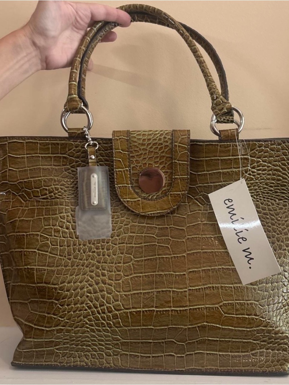 Olive Croc-Embossed Tote Bag, New with tags.